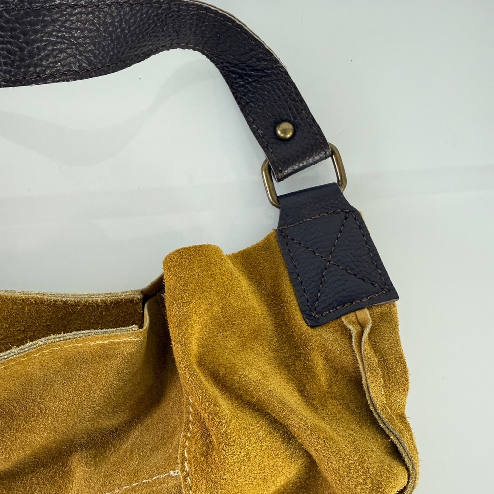 Moda in Italia Hobo Bag Tote Womens Mustard Yellow Suede Leather Slouchy Zip - Picture 5 of 14